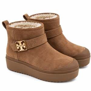 Tory Burch Mellow Shearling-Lined Suede Platform Ankle Boots – Size 9.5